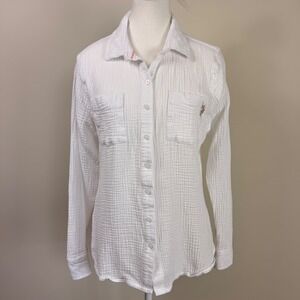 US‎ Polo Assn White Gauze 100% Cotton Long Sleeve Button Up Shirt Women Large